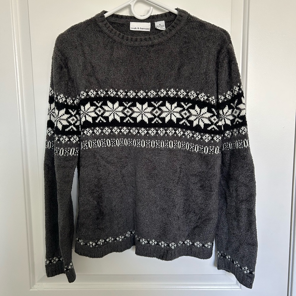 Vintage Croft & Barrow Nordic Style Snowflake Grey Knit Sweater Size Medium